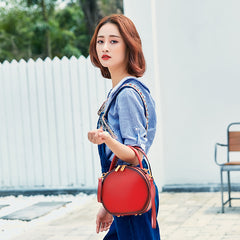 Cute Womens Red Leather Round Handbag Crossbody Purses Round Red Shoulder Bag for Women