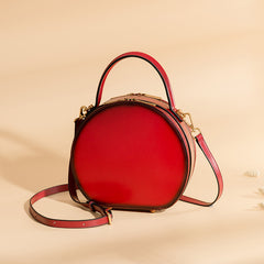 Cute Womens Red Leather Round Handbag Crossbody Purses Round Red Shoulder Bag for Women