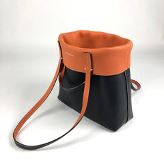 Cute Womens Black&Orange Leather Shoulder Tote Bag Best Tote Handbag Shopper Bag Purse for Ladies