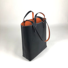 Cute Womens Black&Orange Leather Shoulder Tote Bag Best Tote Handbag Shopper Bag Purse for Ladies