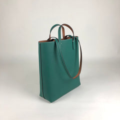Cute Womens Green&Brown Leather Shoulder Tote Bag Best Tote Handbag Shopper Bag Purse for Ladies