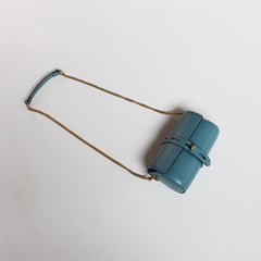 Cute Womens Blue Leather Barrel Crossbody Purse Bucket Round Chain Shoulder Bag for Women