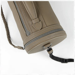 Cute Womens Dark Khaki Leather Bucket Shoulder Purse Barrel Crossbody Bag Purse for Ladies