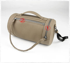 Cute Womens Dark Khaki Leather Bucket Shoulder Purse Barrel Crossbody Bag Purse for Ladies