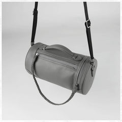 Cute Womens Light Gray Leather Bucket Shoulder Purse Barrel Crossbody Bag Purse for Ladies