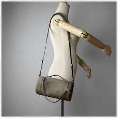 Cute Womens Dark Khaki Leather Bucket Shoulder Purse Barrel Crossbody Bag Purse for Ladies