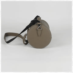 Cute Womens Light Gray Leather Bucket Shoulder Purse Barrel Crossbody Bag Purse for Ladies