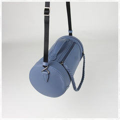 Cute Womens Light Blue Leather Bucket Shoulder Purse Barrel Crossbody Bag Purse for Ladies