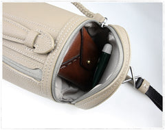 Cute Womens Orange Leather Bucket Shoulder Purse Barrel Crossbody Bag Purse for Ladies