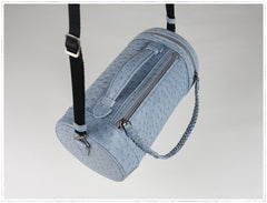 Cute Womens Light Gray Leather Bucket Shoulder Purse Barrel Crossbody Bag Purse for Ladies