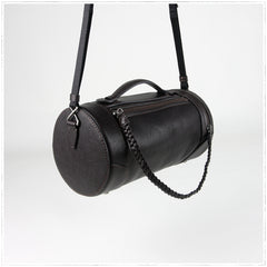 Cute Womens Black Coffee Leather Bucket Shoulder Purse Barrel Crossbody Bag Purse for Ladies