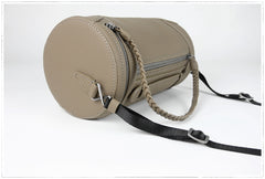 Cute Womens Orange Leather Bucket Shoulder Purse Barrel Crossbody Bag Purse for Ladies