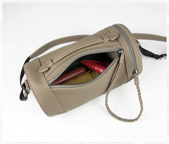 Cute Womens Dark Khaki Leather Bucket Shoulder Purse Barrel Crossbody Bag Purse for Ladies