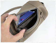 Cute Womens Dark Khaki Leather Bucket Shoulder Purse Barrel Crossbody Bag Purse for Ladies