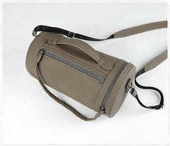 Cute Womens Dark Khaki Leather Bucket Shoulder Purse Barrel Crossbody Bag Purse for Ladies