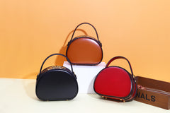 Cute Womens Red Leather Half Round Crossbody Purse Handbag Round Red Shoulder Bag for Women