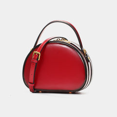 Cute Womens Red Leather Half Round Crossbody Purse Handbag Round Red Shoulder Bag for Women