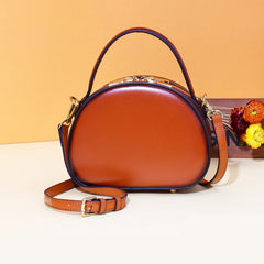 Cute Womens Leather Handbag Half Round Crossbody Purse Round Shoulder Bags for Women