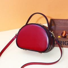 Cute Womens Red Leather Half Round Crossbody Purse Handbag Round Red Shoulder Bag for Women