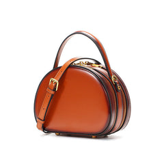 Cute Womens Brown Leather Half Round Handbag Crossbody Purse Round Brown Shoulder Bag for Women