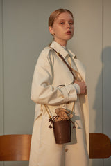 Cute Womens Coffee Leather Barrel Chain Crossbody Purse Bucket Round Shoulder Bag for Women