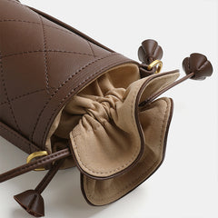 Cute Womens Coffee Leather Barrel Chain Crossbody Purse Bucket Round Shoulder Bag for Women