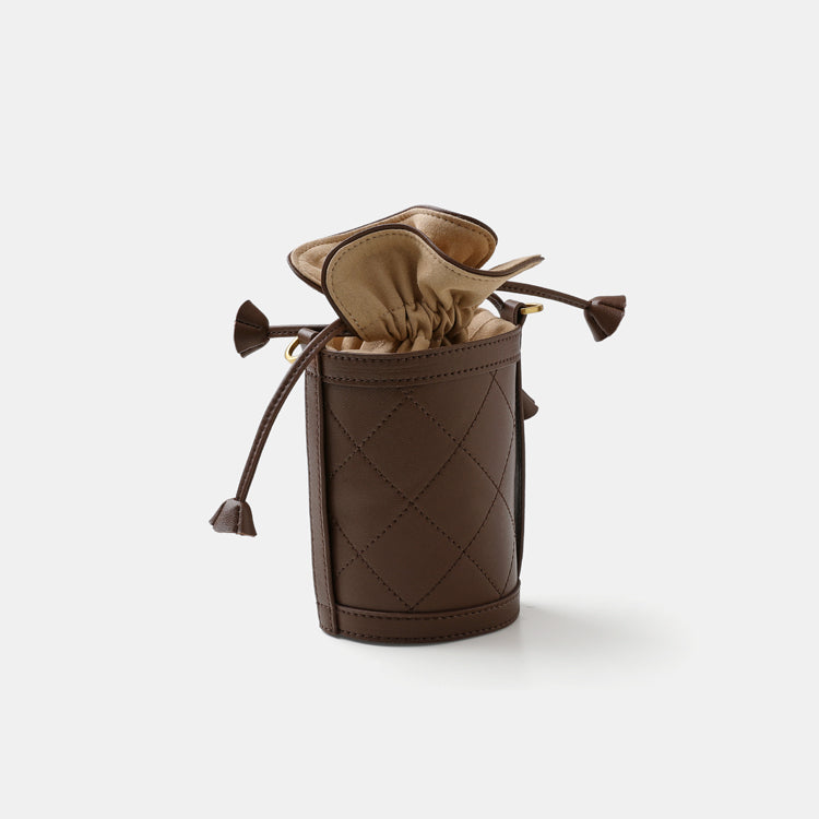 Cute Womens Coffee Leather Barrel Chain Crossbody Purse Bucket Round Shoulder Bag for Women
