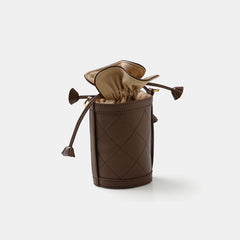 Cute Womens Coffee Leather Barrel Chain Crossbody Purse Bucket Round Shoulder Bag for Women