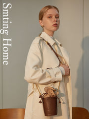 Cute Womens Coffee Leather Barrel Chain Crossbody Purse Bucket Round Shoulder Bag for Women