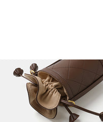 Cute Womens Coffee Leather Barrel Chain Crossbody Purse Bucket Round Shoulder Bag for Women