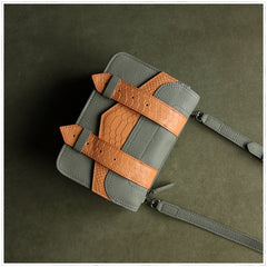 Cute Womens Gray&Green Leather Shoulder Purse Small Leather Shoulder Bag Crossbody Purse for Ladies