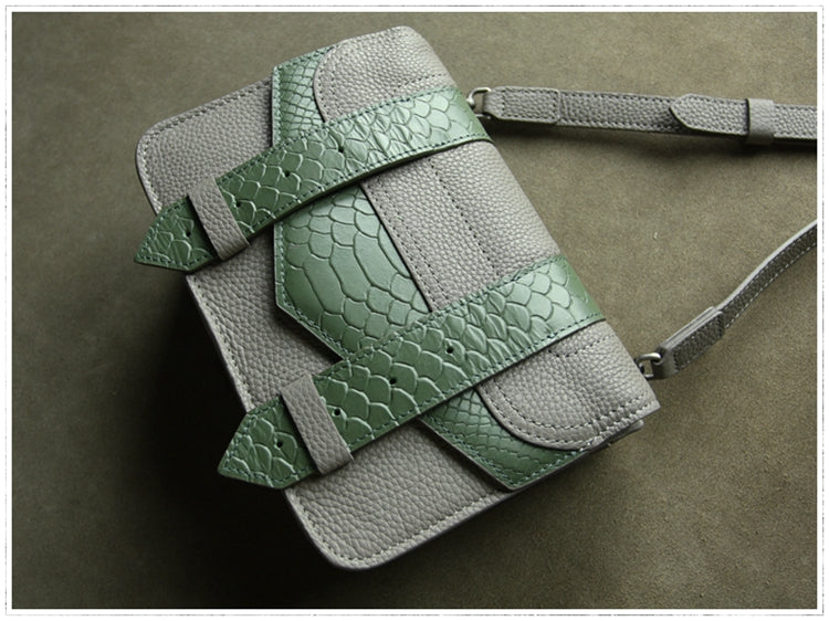 Cute Womens Gray&Orange Leather Shoulder Purse Small Leather Shoulder Bag Crossbody Purse for Ladies