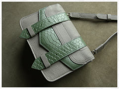 Cute Womens Gray&Green Leather Shoulder Purse Small Leather Shoulder Bag Crossbody Purse for Ladies