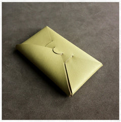 Cute Womens Light Yellow Leather Envelope Wallet Slim Clutch Purse Checkbook Long Wallet for Women