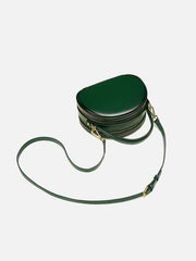 Cute Womens Black Leather Half Round Crossbody Purse Handbag Round Black Shoulder Bag for Women