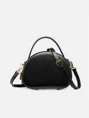 Cute Womens Black Leather Half Round Crossbody Purse Handbag Round Black Shoulder Bag for Women