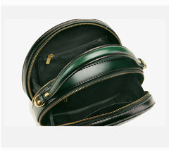 Cute Womens Black Leather Half Round Crossbody Purse Handbag Round Black Shoulder Bag for Women
