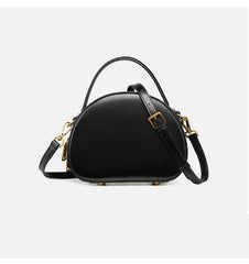 Cute Womens Black Leather Half Round Crossbody Purse Handbag Round Black Shoulder Bag for Women