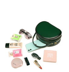 Cute Womens Black Leather Half Round Crossbody Purse Handbag Round Black Shoulder Bag for Women