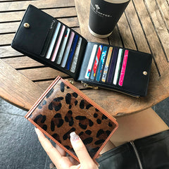 Cute Womens Horse Hair Leopard Print Leather Card Wallets Card Clutch Wallet Zip Card Holder Wallet for Women