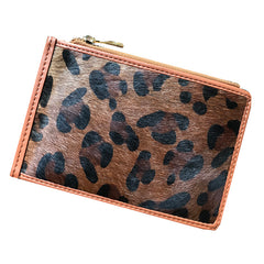 Cute Womens Horse Hair Leopard Print Leather Card Wallets Card Clutch Wallet Zip Card Holder Wallet for Women