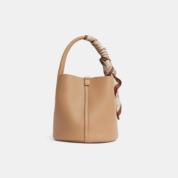 Cute Womens Khaki Round Leather Handbag Barrel - Studio View