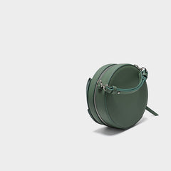 Cute Womens Leather Barrel Handbag Purse Green Crossbody Purse Bucket Round Shoulder Bag for Women