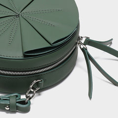 Cute Womens Leather Barrel Handbag Purse Green Crossbody Purse Bucket Round Shoulder Bag for Women