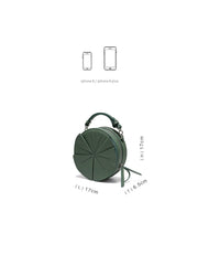 Cute Womens Leather Barrel Handbag Purse Green Crossbody Purse Bucket Round Shoulder Bag for Women