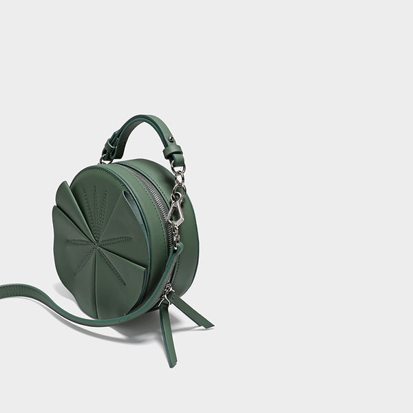 Cute Womens Leather Barrel Handbag Purse Green - Back View