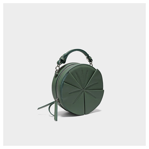 Cute Womens Leather Barrel Handbag Purse Green Crossbody Purse Bucket Round Shoulder Bag for Women