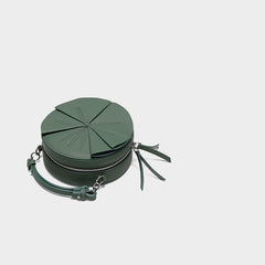 Cute Womens Leather Barrel Handbag Purse Green Crossbody Purse Bucket Round Shoulder Bag for Women
