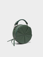 Cute Womens Leather Barrel Handbag Purse Green Crossbody Purse Bucket Round Shoulder Bag for Women