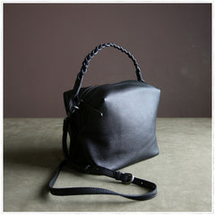 Cute Womens Dark Blue Leather Handbag Purse Cube Leather Shoulder Bag Crossbody Purse for Ladies